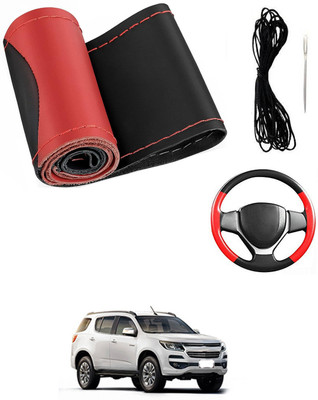 MATIES Hand Stiched Steering Cover For Chevrolet Trailblazer(Red/Black, Leatherite)