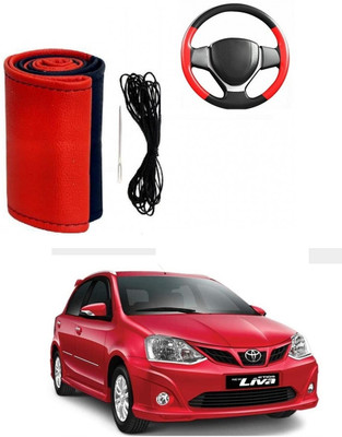 Autocom Hand Stiched Steering Cover For Toyota Etios(Red, Black, Leather)