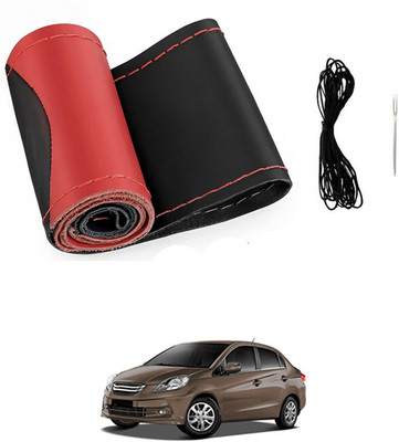 MATIES Hand Stiched Steering Cover For Honda Amaze(Red/Black, Leatherite)