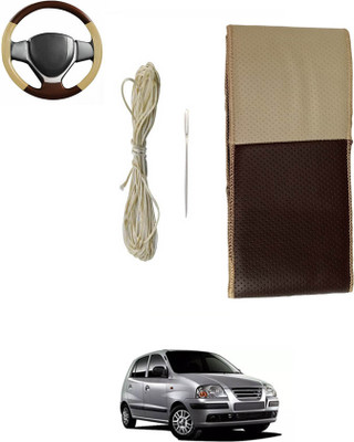 MATIES Hand Stiched Steering Cover For Hyundai Universal For Car(Beige/Brown, Leatherite)