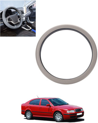 monolive Hand Stiched Steering Cover For Skoda Octavia(Silver, Leatherite)