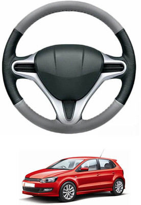 MATIES Steering Cover For Volkswagen Polo GT(Grey, Black, Leather)