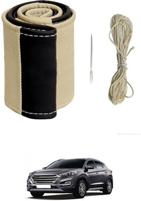 monolive Hand Stiched Steering Cover For Hyundai Tucson(Beige/Black, Leatherite)