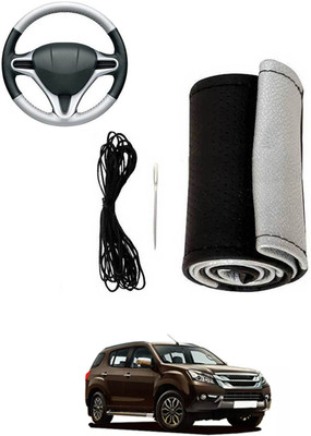 MATIES Hand Stiched Steering Cover For Isuzu Universal For Car(Silver, Black, Leatherite)