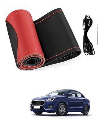 MSNP Hand Stiched Steering Cover For Universal For Car Swift Dzire(Red & Black, Leatherite)