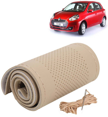 Kingsway Hand Stiched Steering Cover For Renault Pulse(Beige Color with Beige Thread, Leatherite)