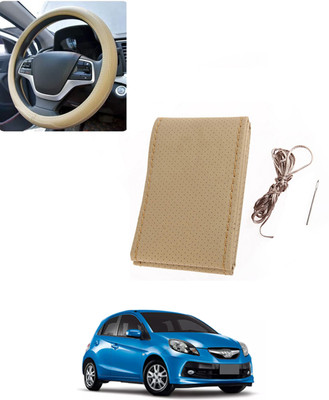 AYW Hand Stiched Steering Cover For Honda Brio(Beige, Leatherite)