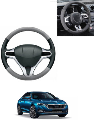 AYW Steering Cover For Skoda Octavia(Grey/Black, Leatherite)