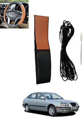 monolive Hand Stiched Steering Cover For Hyundai Elantra(Tan, Black, Leatherite)