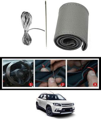 MATIES Hand Stiched Steering Cover For Universal For Car Universal For Car(Grey, Leatherite)