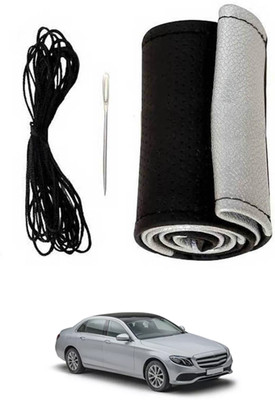 ABJD Hand Stiched Steering Cover For Renault E200(Silver, Black, Leatherite)