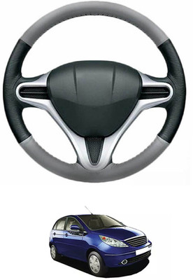 MATIES Steering Cover For Tata Vista(Grey, Black, Leather)