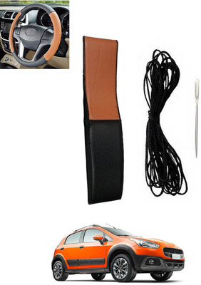 monolive Hand Stiched Steering Cover For Fiat Avventura(Tan, Black, Leatherite)