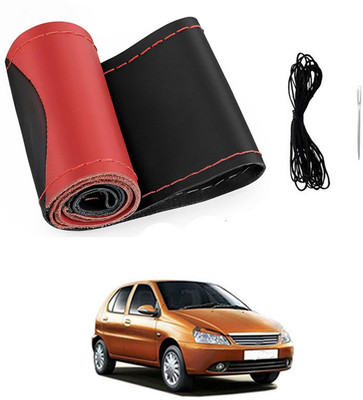 monolive Hand Stiched Steering Cover For Tata Indica(Red/Black, Leatherite)