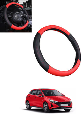 MATIES Steering Cover For Hyundai i20(Red/Black, Leatherite)