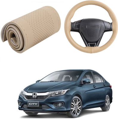 Arnejas Hand Stiched Steering Cover For Honda City(Beige, Leather)