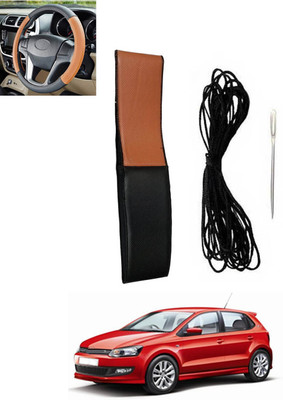 monolive Hand Stiched Steering Cover For Volkswagen Polo GT(Tan, Black, Leatherite)