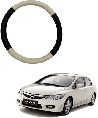 RKPSP Hand Stiched Steering Cover For Universal For Car Civic(Beige/Black, Leatherite)
