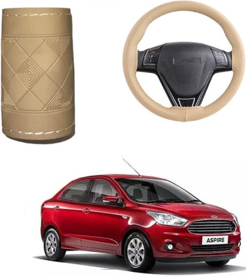 ARNEJA Hand Stiched Steering Cover For Ford Aspire(Beige, Leather)