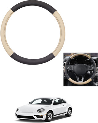 MATIES Steering Cover For Volkswagen Beetle(Beige/Black, Leather)