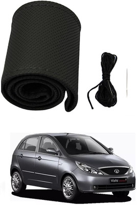 ARNEJA Hand Stiched Steering Cover For Tata Indica Vista(Black, Leather)
