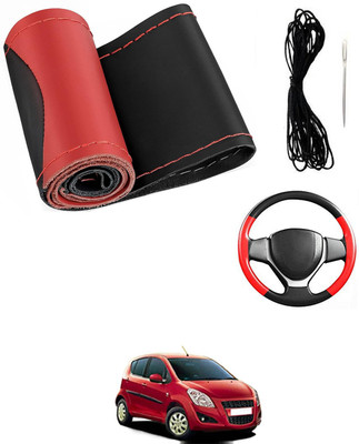 MATIES Hand Stiched Steering Cover For Universal For Car Ritz(Red/Black, Leatherite)