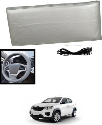 MATIES Hand Stiched Steering Cover For Renault Kwid(Silver, Leatherite)