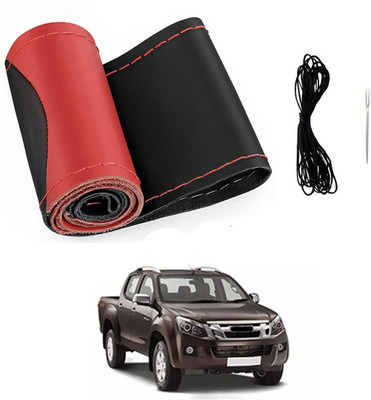 MATIES Hand Stiched Steering Cover For Isuzu Universal For Car(Red/Black, Leatherite)
