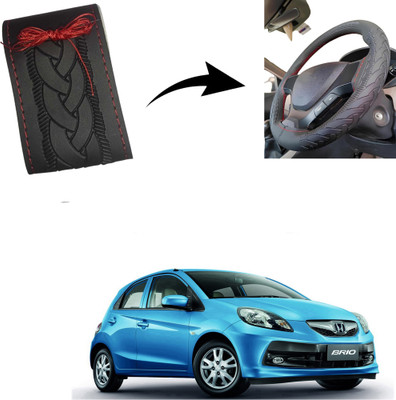 Autoinnovation Hand Stiched Steering Cover For Honda Brio(Black, Leather)