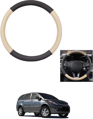 MATIES Steering Cover For Tata Aria(Beige/Black, Leather)