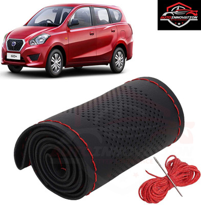 Autoinnovation Hand Stiched Steering Cover For Datsun Universal For Car(Black, Red, Leather)