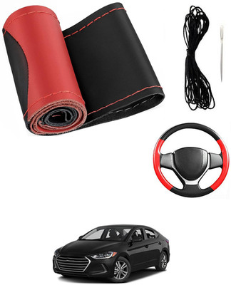 MATIES Hand Stiched Steering Cover For Hyundai Elantra(Red/Black, Leatherite)