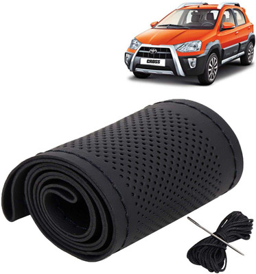Kingsway Hand Stiched Steering Cover For Toyota Etios Cross(Black Color with Black Thread, Leatherite)