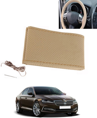 MATIES Hand Stiched Steering Cover For Skoda Superb(Beige, Leatherite)