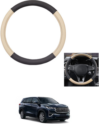 MATIES Steering Cover For Toyota Universal For Car(Beige/Black, Leather)