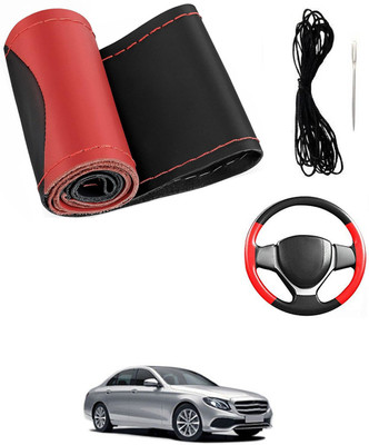 MATIES Hand Stiched Steering Cover For Mercedes Benz E220(Red/Black, Leatherite)