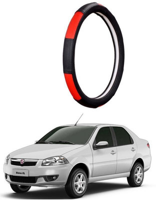 AUTO PEARL Steering Cover For Fiat Siena(Gold Blaze Black and Red, Leatherite)