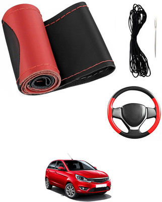 MATIES Hand Stiched Steering Cover For Tata Bolt(Red/Black, Leatherite)