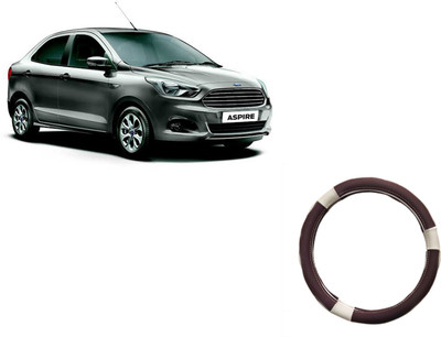 HOTRENZ Steering Cover For Ford Aspire(White,Brown, Leatherite)