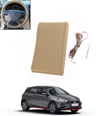 MATIES Hand Stiched Steering Cover For Hyundai Universal For Car(Beige, Leatherite)