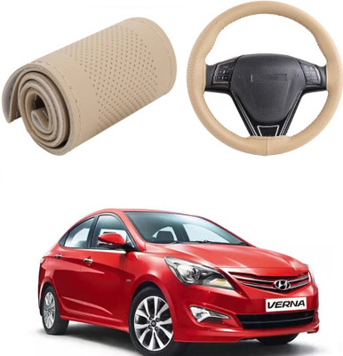 ARNEJA Hand Stiched Steering Cover For Hyundai Verna(Beige, Leather)