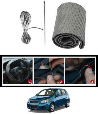 MATIES Hand Stiched Steering Cover For Chevrolet Aveo(Grey, Leatherite)