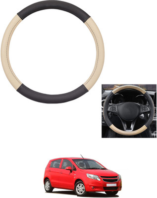 MATIES Steering Cover For Chevrolet Sail UVA(Beige/Black, Leather)