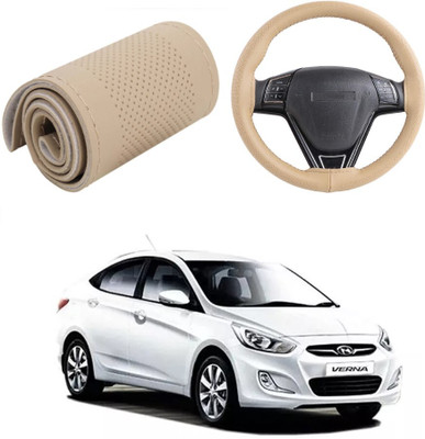 ARNEJA Hand Stiched Steering Cover For Hyundai Verna Fluidic(Beige, Leather)