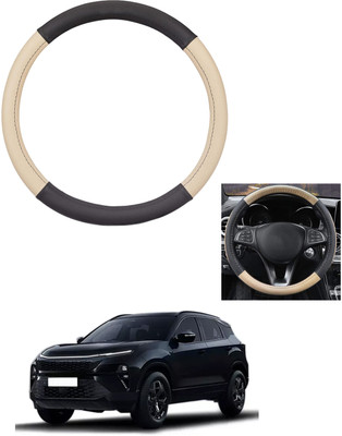 MATIES Steering Cover For Tata Universal For Car(Beige/Black, Leather)