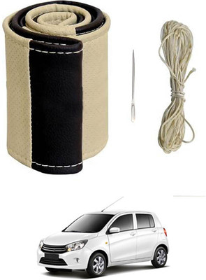 monolive Hand Stiched Steering Cover For Universal For Car Celerio(Beige/Black, Leatherite)