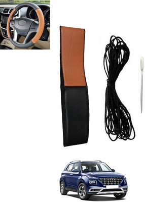 monolive Hand Stiched Steering Cover For Hyundai Universal For Car(Tan, Black, Leatherite)