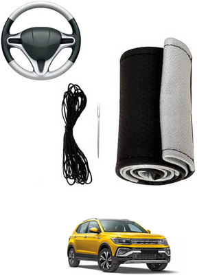 MATIES Hand Stiched Steering Cover For Volkswagen Universal For Car(Silver, Black, Leatherite)