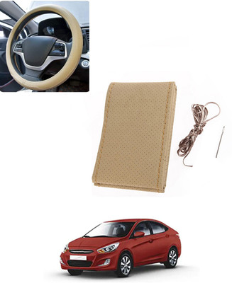 AYW Hand Stiched Steering Cover For Hyundai Verna(Beige, Leatherite)