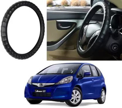 OOLTAH PAHIYA Hand Stiched Steering Cover For Honda Jazz(Black, Leatherite)